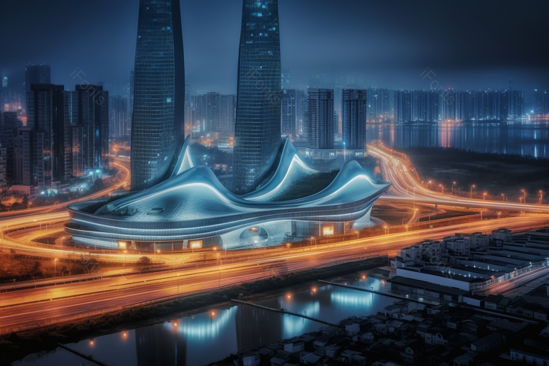 光影夜景长沙梅溪湖国际艺术中心延时摄影,高清,摄影图,摄影图片,图片大全,摄影图免费下载